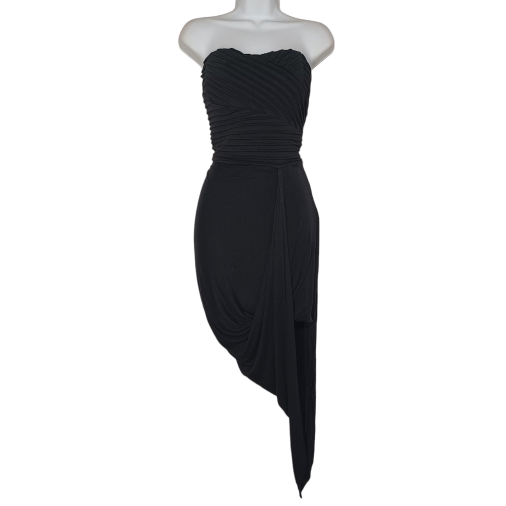 POETRY Criss Cross Back Asymmetrical Hem Strapless Black Cocktail Dress Large